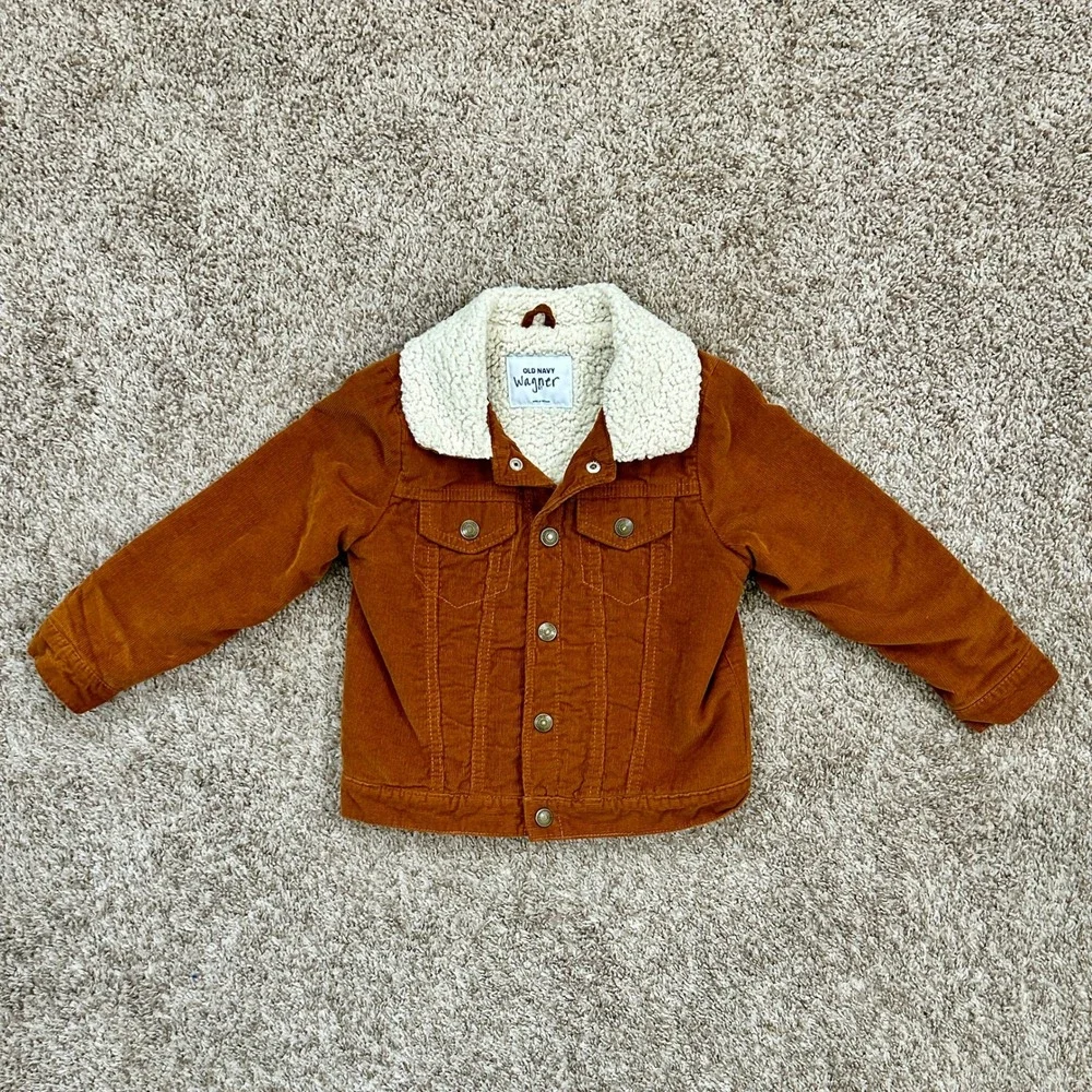 Old Navy Kids Corduroy Sherpa‎ Lined Trucker Jacket I Rust I Size 5T